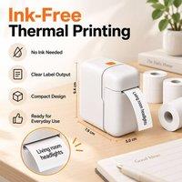 BluCore Portable Mini Label Printer - Bluetooth, Ink-Free Thermal in White