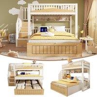 Rolipo Single Over Double Offset Bunk Bed with Hydraulic Storage & USB in White