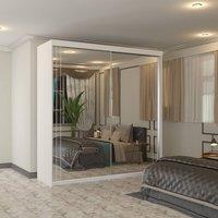 Sliding Wardrobes 4U Modern Sliding Wardrobe Full Mirror with LED Light 203cm x 217cm in White | Size: 203 cm x 217 cm