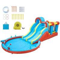 London Boutique 8-in-1 Inflatable Water Park Bouncy House w/Dual Slides &Climbing Wall