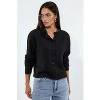 Viorna Women's Ribbed Crew Neck Button Cardigan in Black | Size: Large