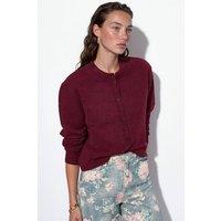 Viorna Women's Ribbed Crew Neck Button Cardigan in Burgundy | Size: Large
