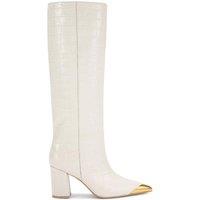 Kurt Geiger London Women's 'Regent Cap Knee Boot' Croc Print Leather Boots in Cream | Size: 4