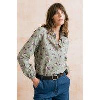 Lily & Me Women's Sage Textured Cotton Long Sleeve Shirt in Olive | Size: 14
