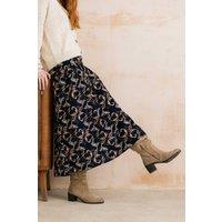 Lily & Me Women's Everyday Foliage Print Soft Cotton Corduroy Skirt in Navy | Size: 12
