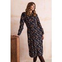 Lily & Me Women's Anya Foliage Print Soft Cotton Long Sleeve Shirt Dress in Navy | Size: 18