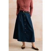 Lily & Me Women's Holly Soft Drape Linen Blend Button Through Skirt in Blue | Size: 18