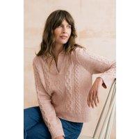 Lily & Me Women's Studio Cable Knit Beautifully Soft Collared Jumper with V-neckline in Pink | Size: 10