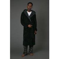 Maine Men's Black Contrast Sherpa Hooded Dressing Gown | Size: Small