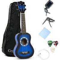 Crystals 21" Blue Soprano Ukulele Beginner with Gig Bag Pick & Spare Strings