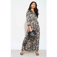 Love Sunshine Women's Mono Mixed Scarf Print Satin Maxi Shirt Dress in Black | Size: 12