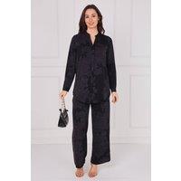 Love Sunshine Women's Black Tonal Rose Print Shirt & Trousers Co-Ord Set | Size: 14