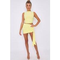 STYLEWISE Women's Ruched Crop Top - Sash Tie Skirt - Co-ord Set in Yellow | Size: 12