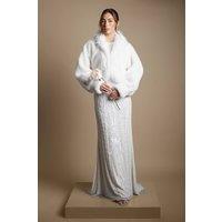 Coast Women's Ivory Statement Long Faux Fur Collar Bridal Coat | Size: Large