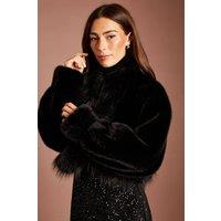 Coast Women's Black Statement Long Faux Fur Collar Occasion Coat | Size: Large