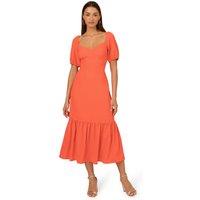 Adrianna Papell Women's Puff Sleeve Midi Dress in Orange | Size: 6