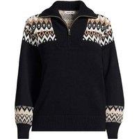 Lands' End Women's Petite Slim Fit Jacquard Zip-Neck Drifter Jumper in Navy | Size: Small
