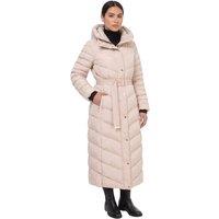 MyShoeStore Women's Women's Hooded Belted Puffer Jacket Full-Length Quilted Winter Coat in Beige | Size: Large