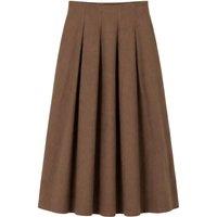MixRay Women's High Waist A-Line Midi Skirt in Light Brown | Size: Small