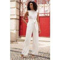 Yumi Women's Ivory Lace Sleeveless Jumpsuit | Size: 12