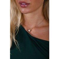SVNX Women's Diamante & Seashell Heart Necklace & Earrings Set - Gift Boxed in Gold