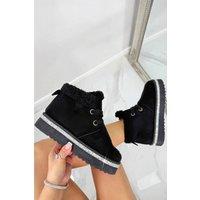 Love Lemonade Women's Crystal Luxe Lodge Faux Fur Lined Boots in Black | Size: 3
