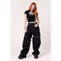 Hell Bunny Women's Sid X Black Baggy Zip Off-Wide Leg Utility Jeans | Size: 3XL