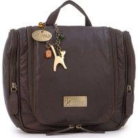 Catwalk Collection Handbags Women's Maisie Large Leather Hanging Travel Toiletry Cosmetic Wash Bag in Brown