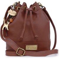 Catwalk Collection Handbags Women's Rochele Small Leather Drawstring Cross Body Bucket Bag in Tan