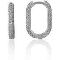 Spero London Women's Pave Rectangular Sterling Silver Oval Hoop Earring