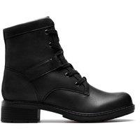 Clarks Women's Hearth Parker Black Leather Ankle Boots, Lace Up | Size: 7-Standard Fit