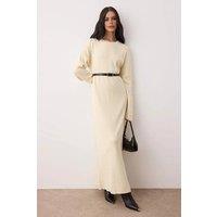 WOVCOR Women's Belted Ribbed Knit Maxi Dress in Ecru | Size: Medium