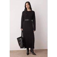 WOVCOR Women's Belted Ribbed Knit Maxi Dress in Black | Size: Small