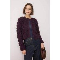 WOVCOR Women's Crew Neck Textured Knit Cardigan with Long Sleeves in Purple | Size: Large