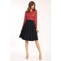 Love Lace Women's Belted A Line Office Skirt with Folds in Black | Size: 36