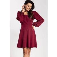 Love Lace Women's Flared Mini Dress With Tie & Puff Sleeves Style 218995 in Red | Size: XL