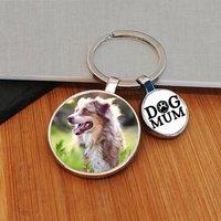 Uniqueful Personalised Dog Mum Charm Photo Upload Key Ring for Mothers Day Mum in Silver | Size: 1 Pack