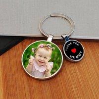 Uniqueful Personalised Love Mummy Charm Photo Upload Key Ring for Mothers Day in Silver | Size: 1 Pack