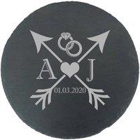 Uniqueful Personalised Wedding Design Engraved Round Slate Cheeseboard in Black | Size: 1 Pack