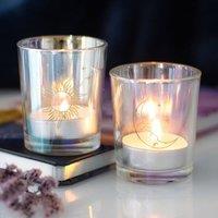 Uniqueful Iridescent Sun & Moon Votive Candle Holders for Friend in Metallics | Size: 1 Pack