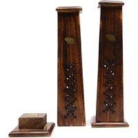 KDMD Box of 2 Mango Wood Tapered Incense Towers - Handmade & Durable in Brown