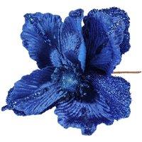 KDMD Royal Blue Velvet Magnolia with Glitter Leaf Dia26cm 3 Pack