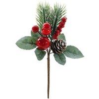 KDMD Frosted Festive Pick with Red Berries Pinecone 16cm 6 Pack