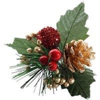 KDMD Berry Pick with Gold Pinecone 14cm 5 Pack in Green