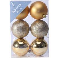 KDMD 8cm Gold Shatterproof Baubles x6 2 Pack