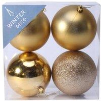 KDMD 10cm Gold Shatterproof Baubles x4 2 Pack