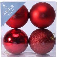 KDMD 10cm Red Shatterproof Baubles x4 2 Pack