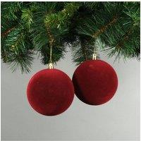 KDMD 10cm Bright Red Velvet Baubles Set of 4