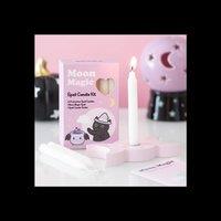 KDMD Moon Magic Spell Candle Kit - 12 White Candles, Spell & Wooden Holder
