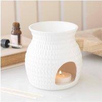 KDMD Woven Basket Effect Oil Burner & Wax Warmer - Textured Ceramic in White